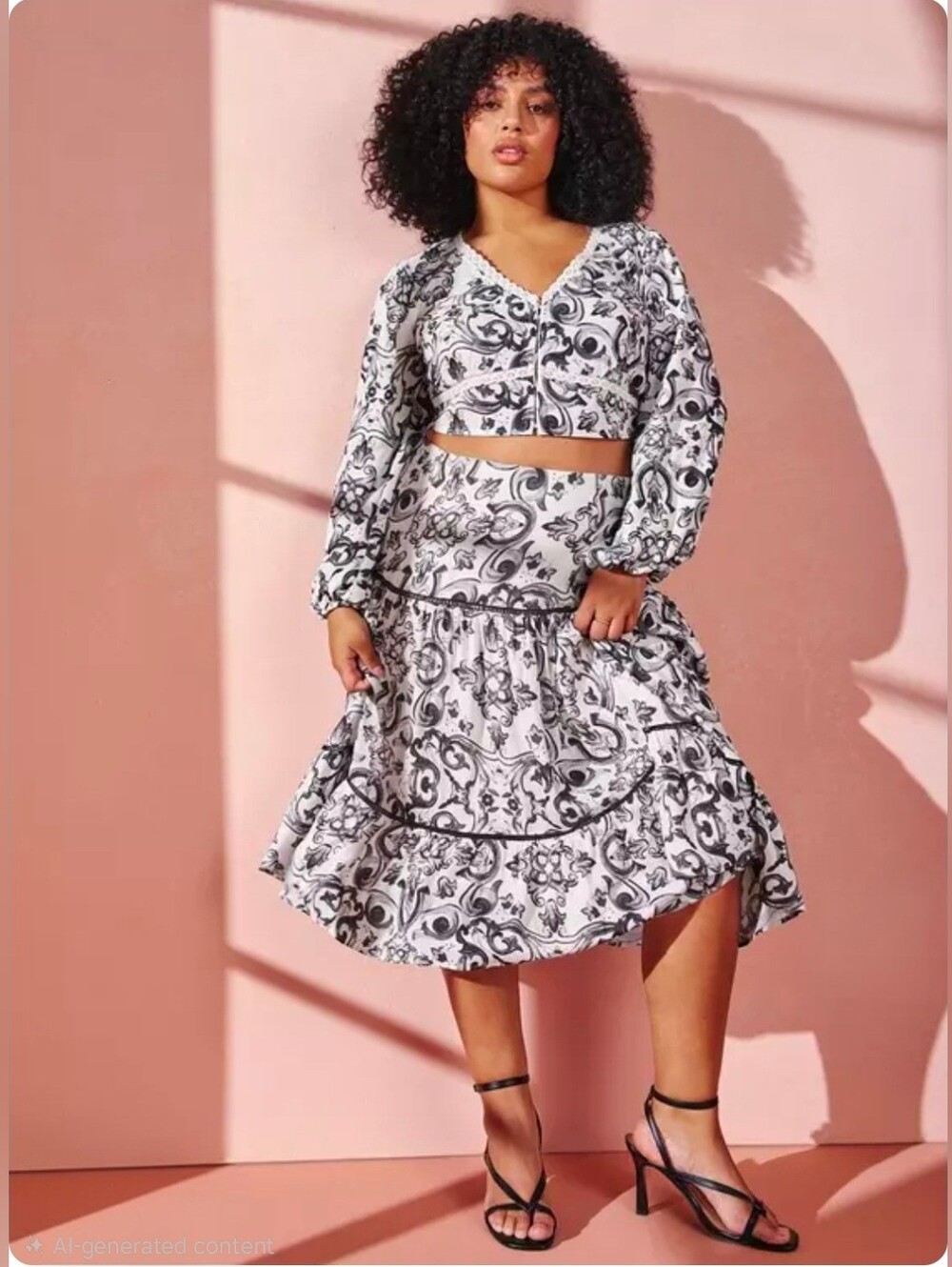 Torrid Studio Black and White Floral Paisley Tiered Midi Skirt Size 22 NWOT
